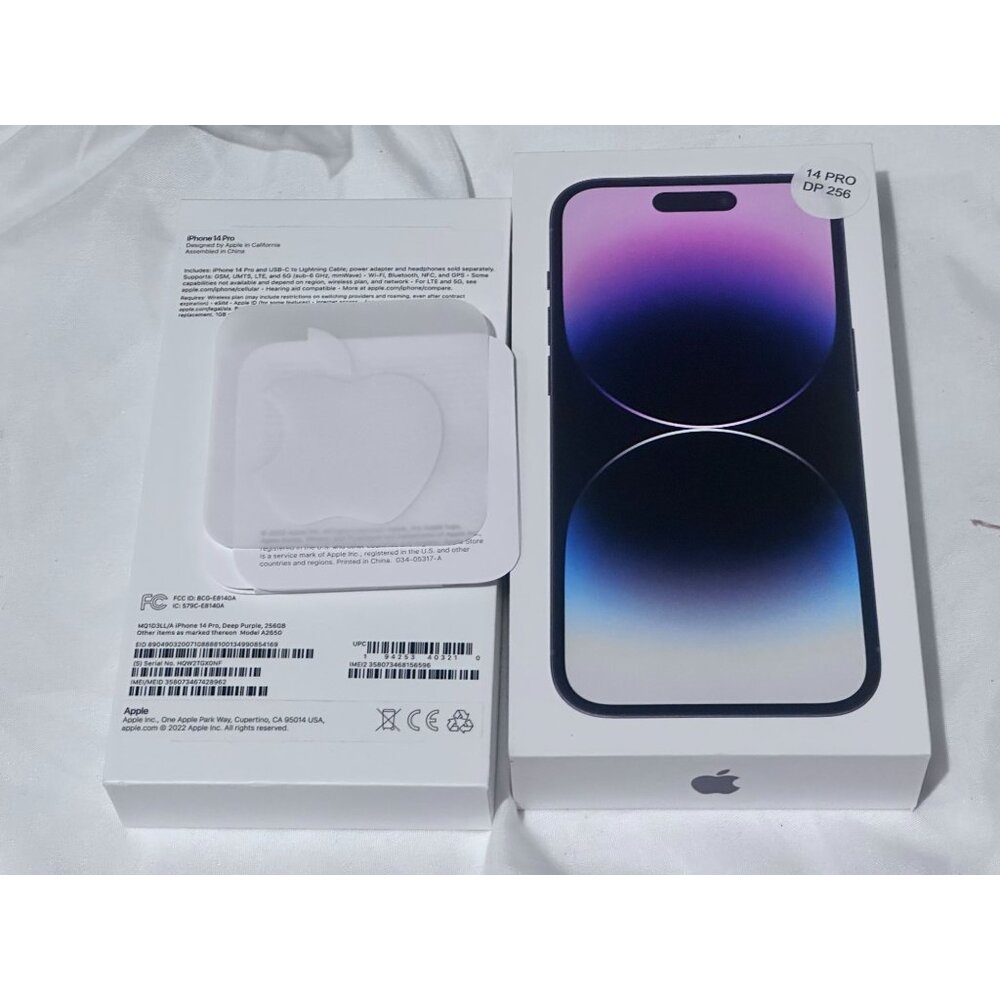 Apple iPhone 14 Pro Box Inserts Sticker Empty Box only Deep Purple 256 GB